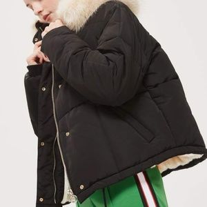 New Topshop Faux Fur Lined Puffer Jacket